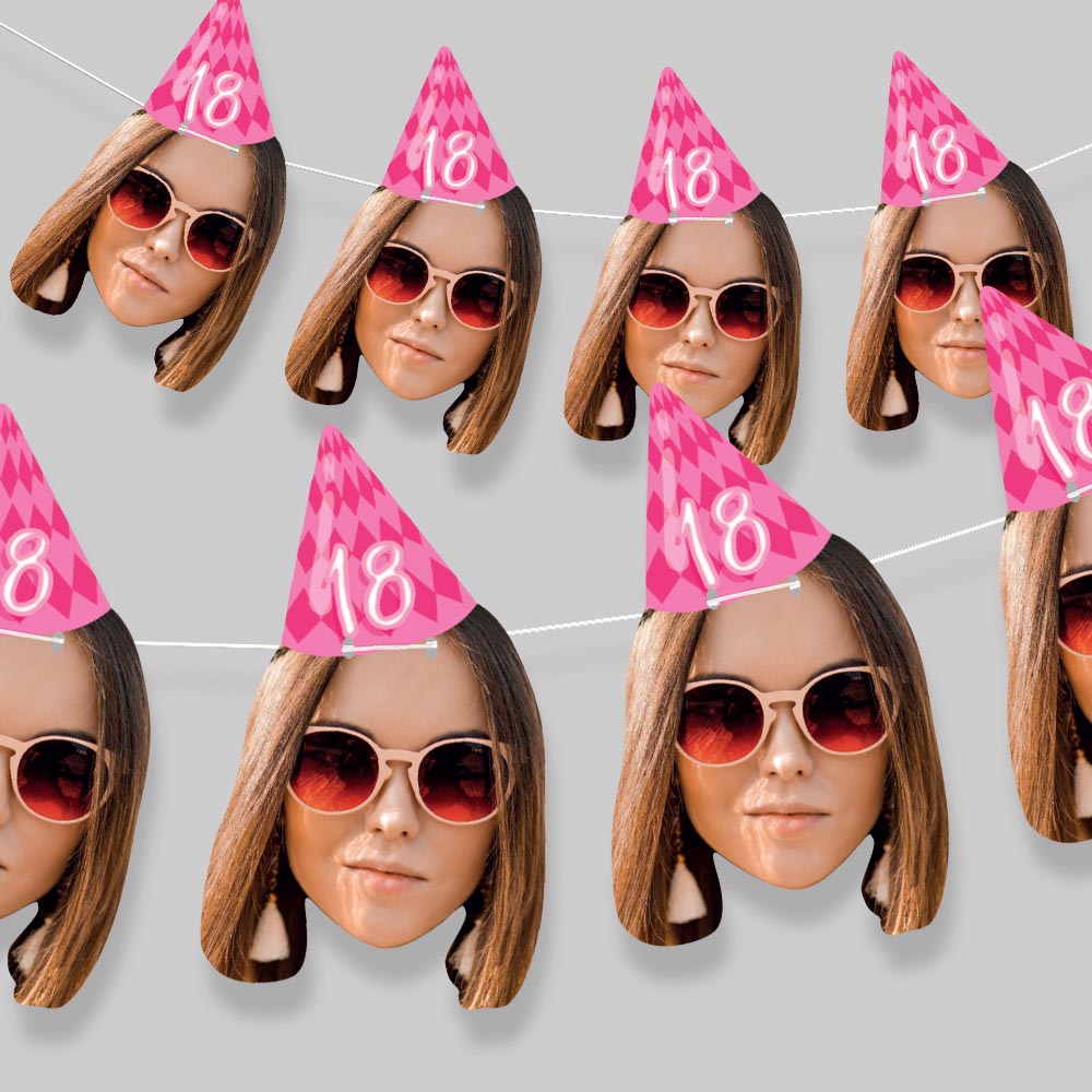 Personalised Pink Party Hat Face Bunting