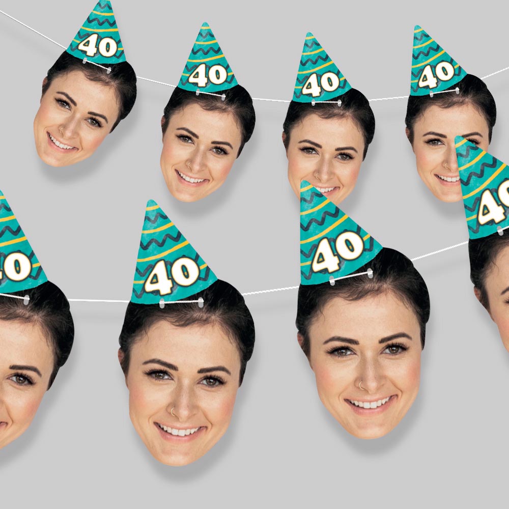 Personalised Blue Party Hat Face Bunting