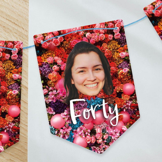 Personalised Birthday Face Floral themed Bunting