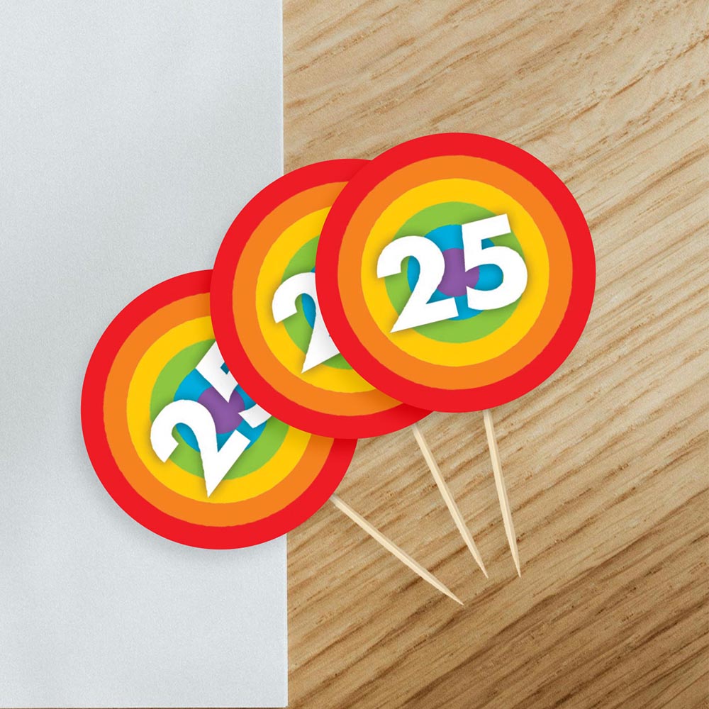 Rainbow Colours Birthday Cake Toppers 12 pack