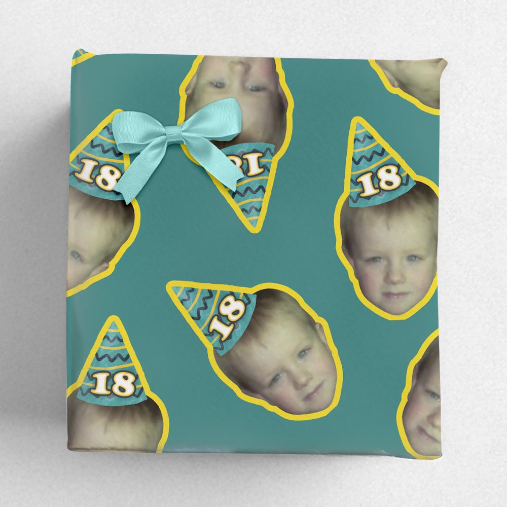 Personalised Birthday Party Hat Printed Wrapping Paper