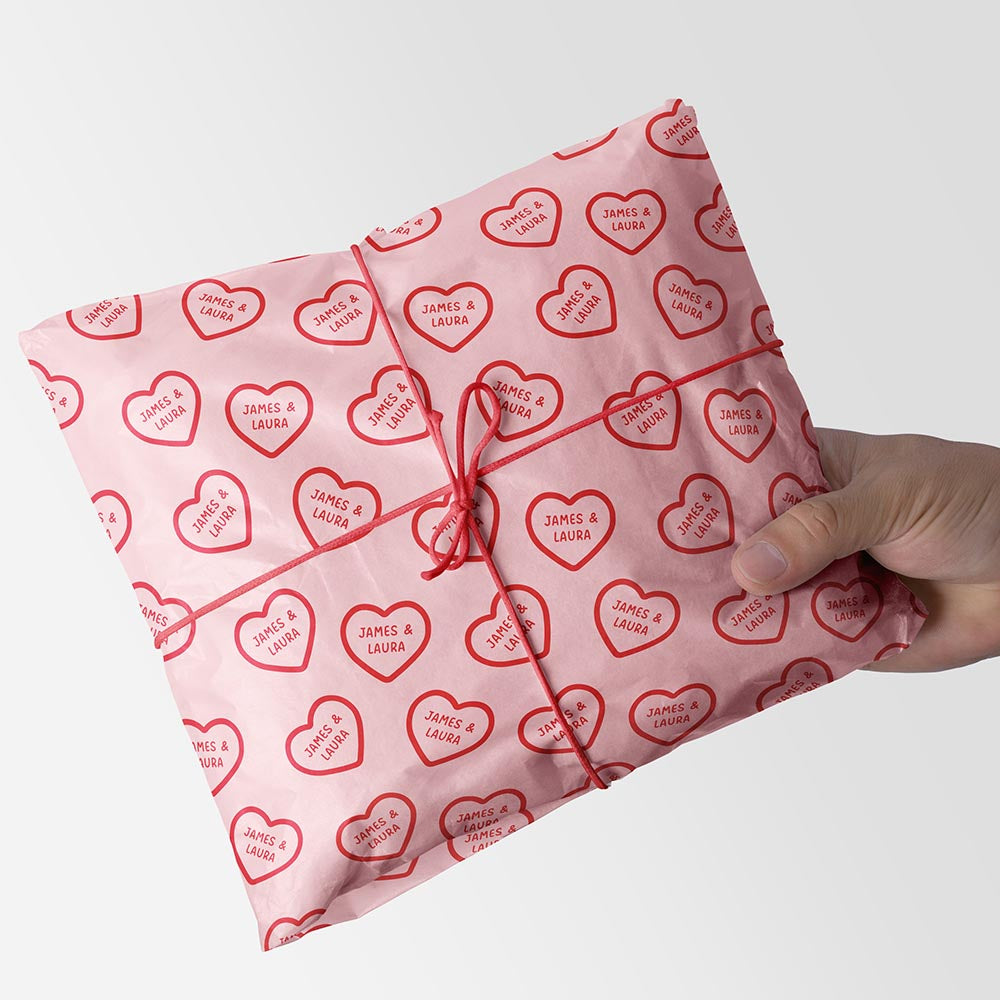 Valentine's Personalised Wrapping Paper Love Hearts Print