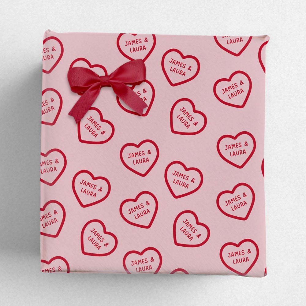 Valentine's Personalised Wrapping Paper Love Hearts Print