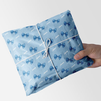 Personalised Name Blue Ribbon Wrapping Paper