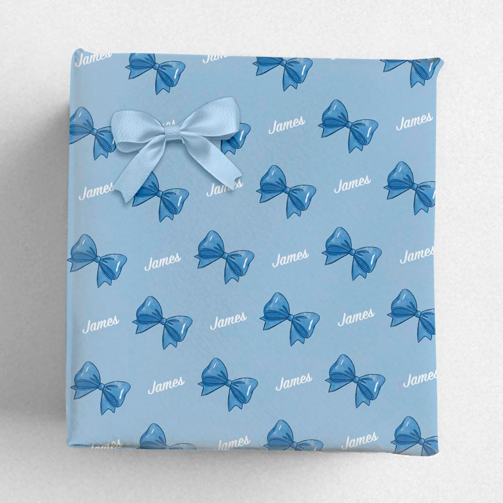 Personalised Name Blue Ribbon Wrapping Paper