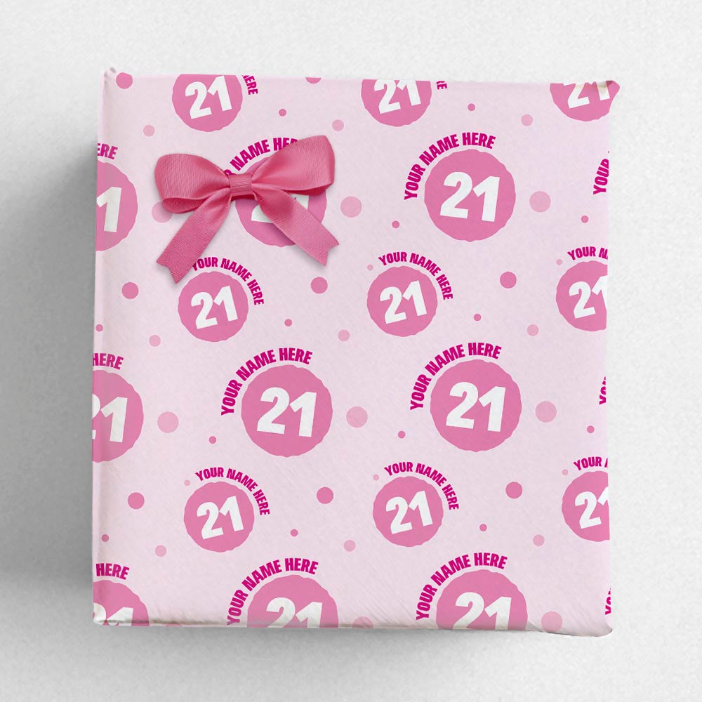 Personalised Name Age Pink Birthday Wrapping Paper