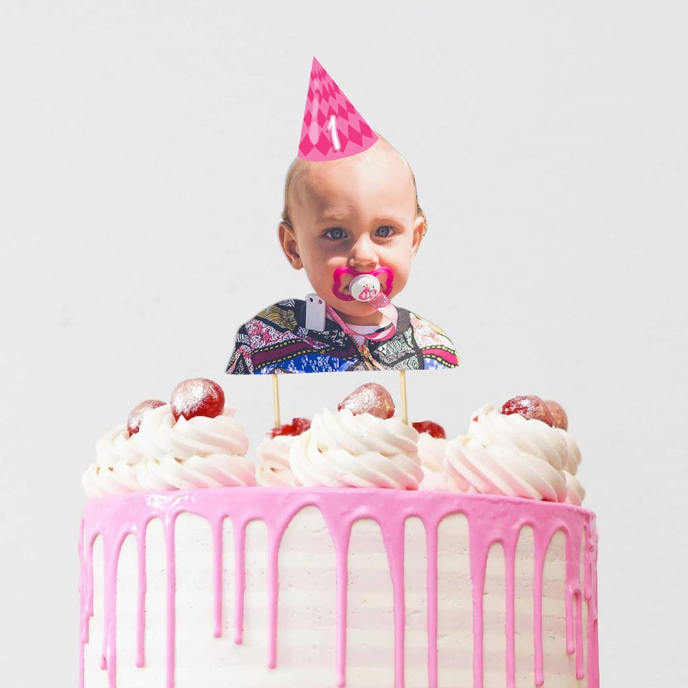 Large Personalised Birthday Hat Photo Cake Topper